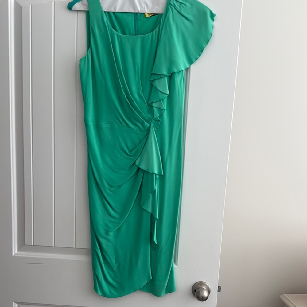 Etcetera Green Asymmetrical Ruched Cocktail Dress